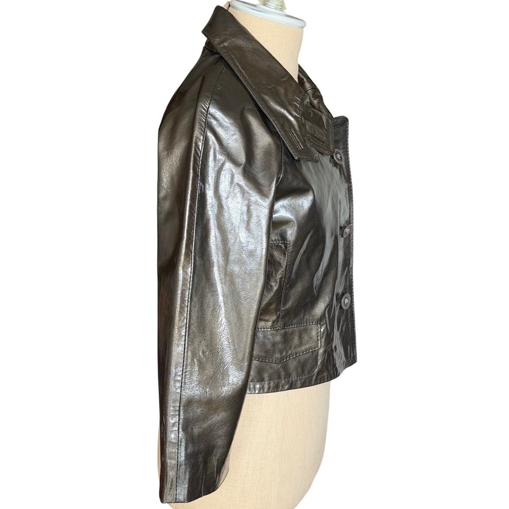 DOMA Leather Moto Biker Cropped Jacket Lacquered Glossy Edgy Gunmetal Gray SMALL - Picture 6 of 15